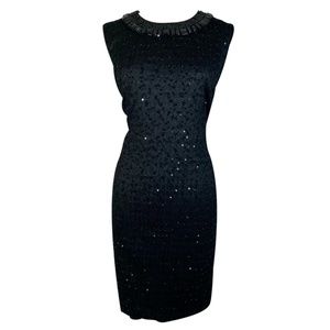 Black Cocktail Dress Knit Sequin Beads Sheath NWT